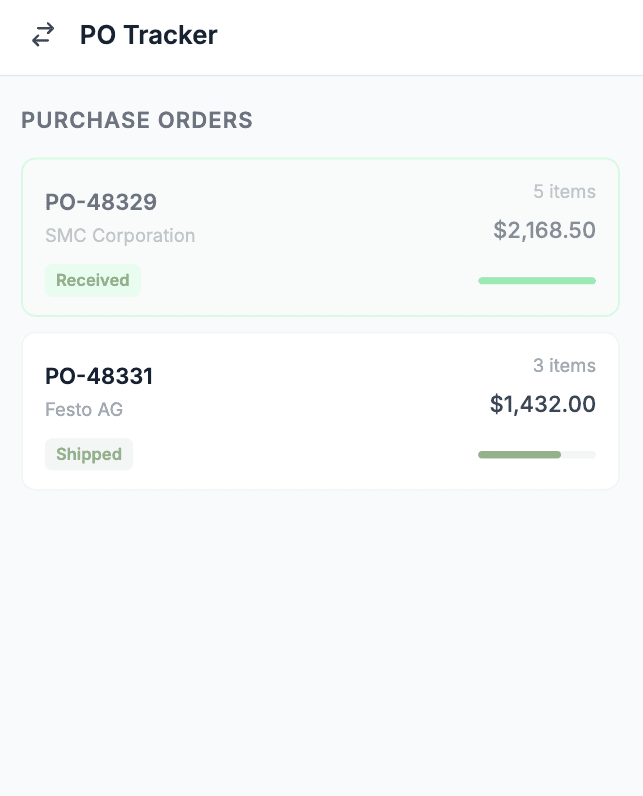 PO Tracking product screenshot
